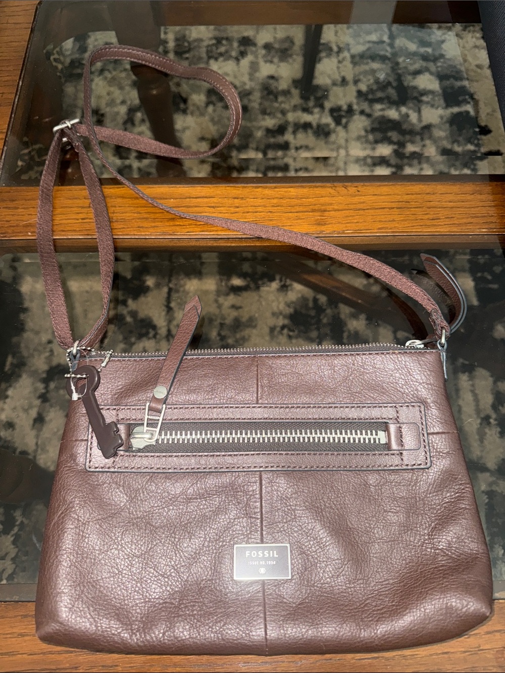 Fossil Women's Leather Crossbody Bag in Plum Brown